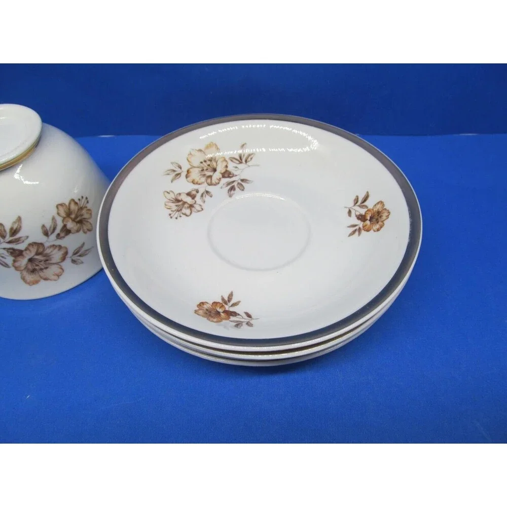 Arabia Finland Myrna 1 Footed Cup And 4 Saucers In Excellent Used Condition 1999